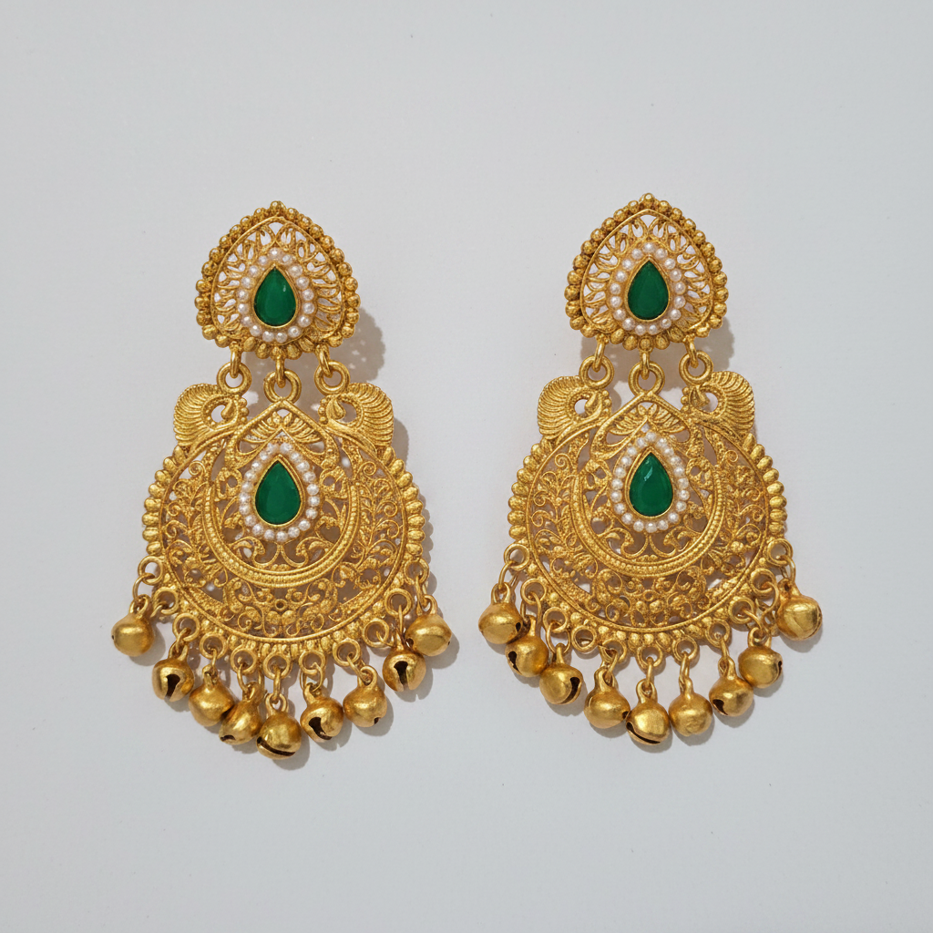 Gold Chandbali Ghungroo Earrings