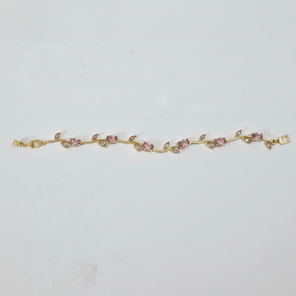 Gold Vine Pink Crystal Bracelet