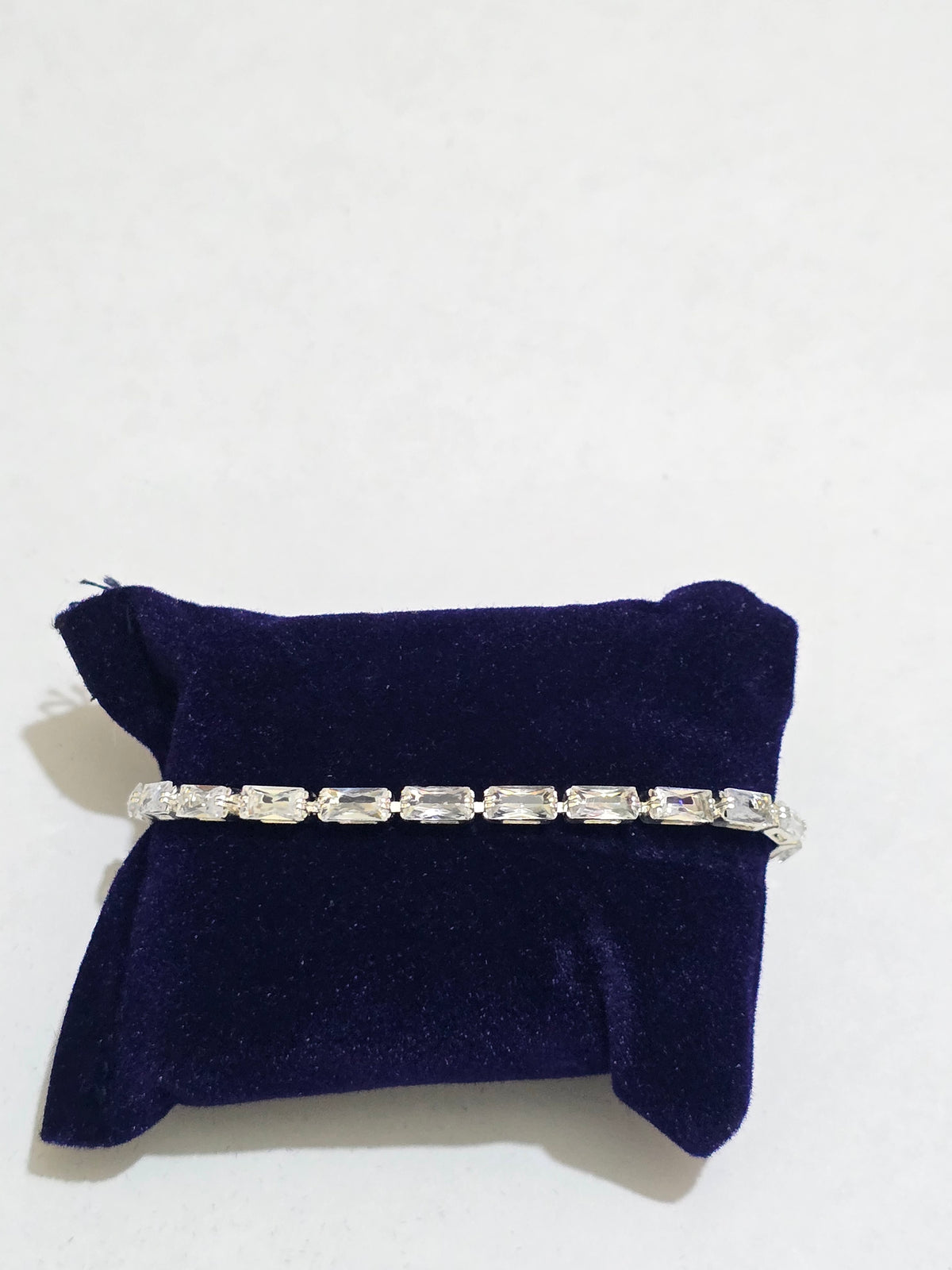 Silver Emerald-Cut Crystal Tennis Bracelet