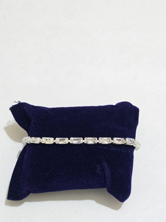 Silver Emerald-Cut Crystal Tennis Bracelet