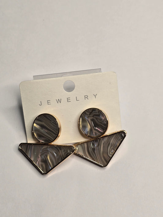Grey Marble Geometric Circle & Triangle Drop Earrings