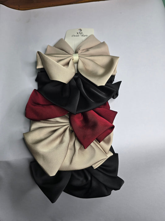 Oversized Satin Bow Hair Clip - Beige