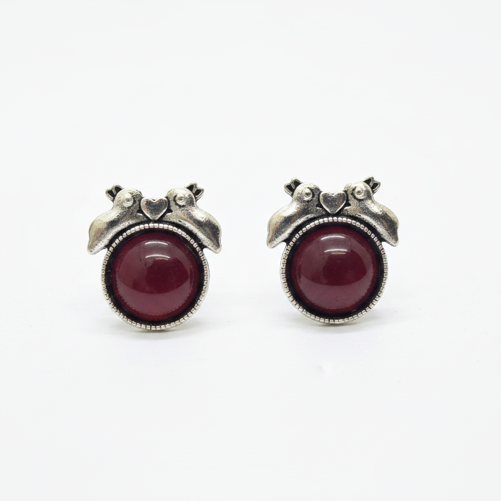 Antique Silver Love Bird Stud Earrings