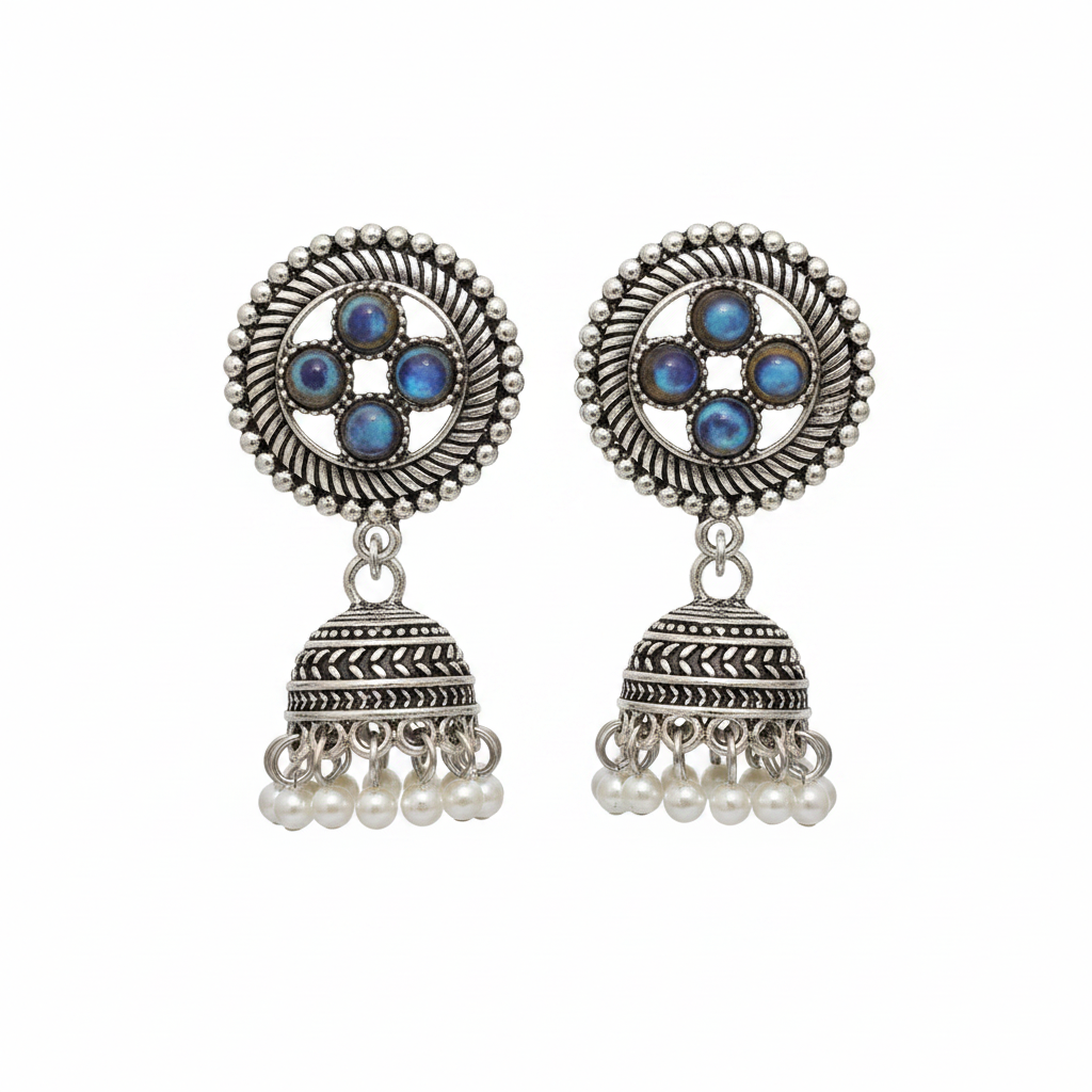 Blue Moonstone Disc Jhumka Earrings