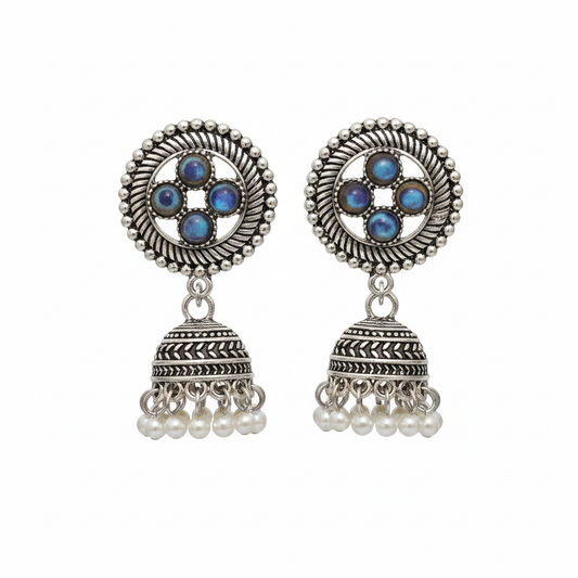 Blue Moonstone Disc Jhumka Earrings