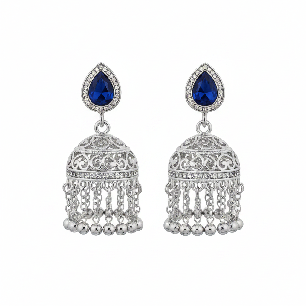 Blue Sapphire Crystal Jhumka Earrings