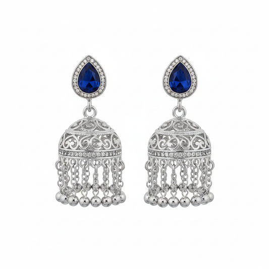 Blue Sapphire Crystal Jhumka Earrings
