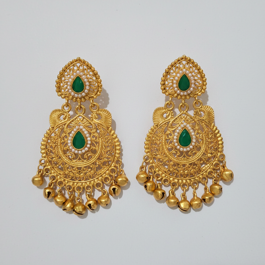 Gold Chandbali Ghungroo Earrings
