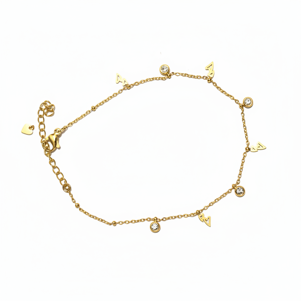 Gold Charm Crystal Anklet