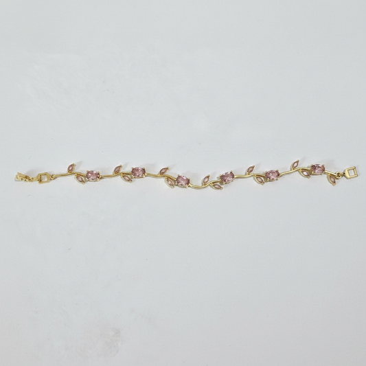 Gold Vine Pink Crystal Bracelet