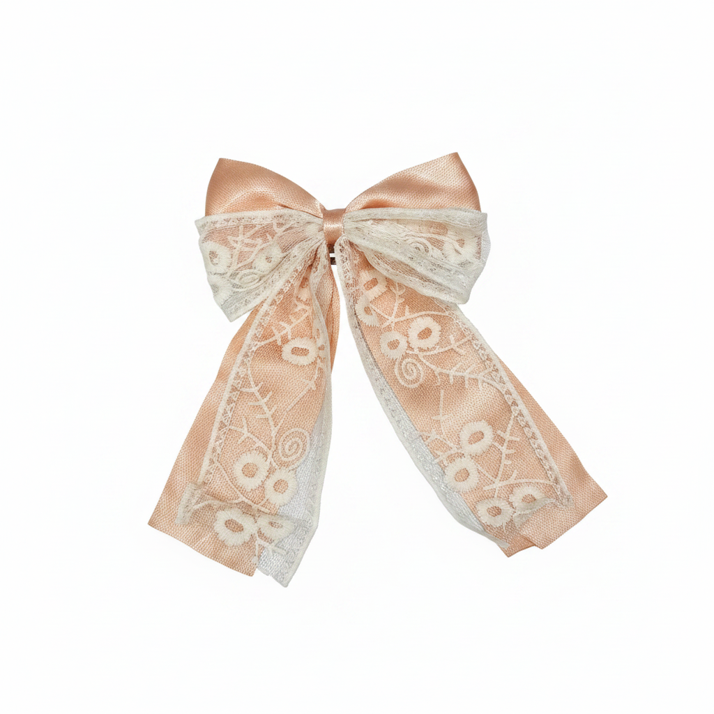 Floral Lace Bow Hair Clip in Peach color