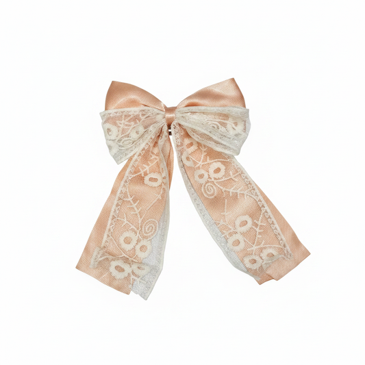 Floral Lace Bow Hair Clip in Peach color
