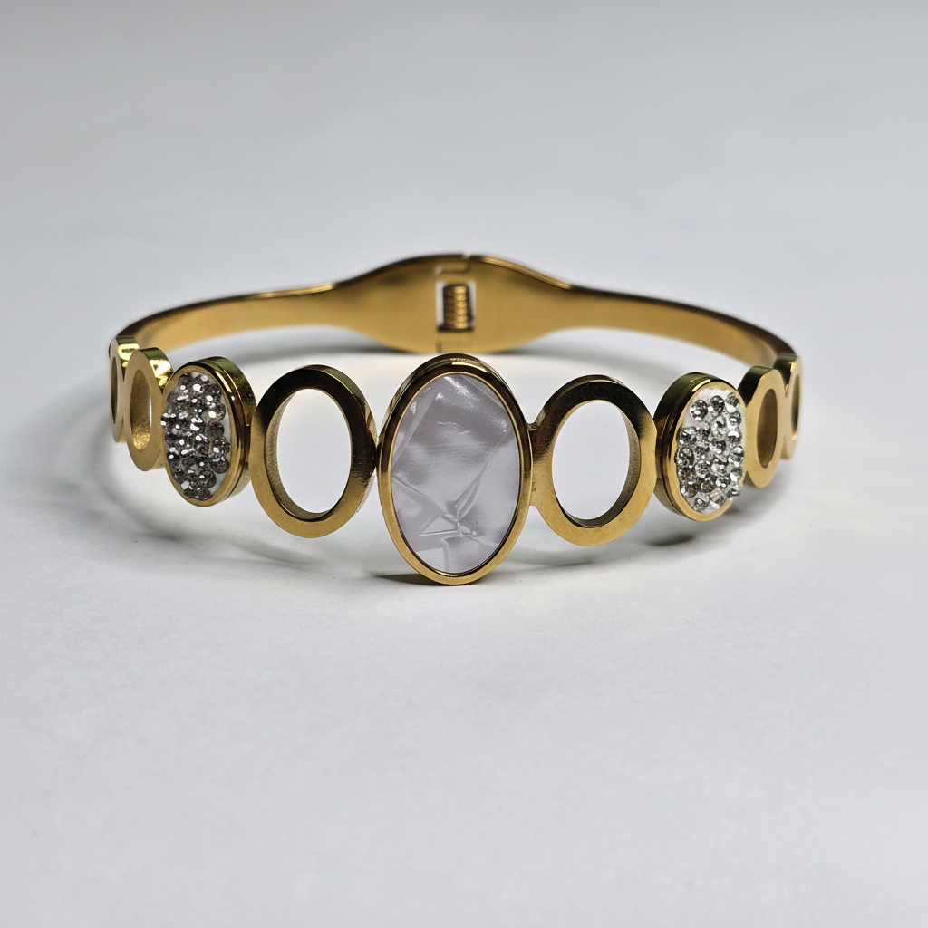 Gold Oval Crystal Bangle Bracelet