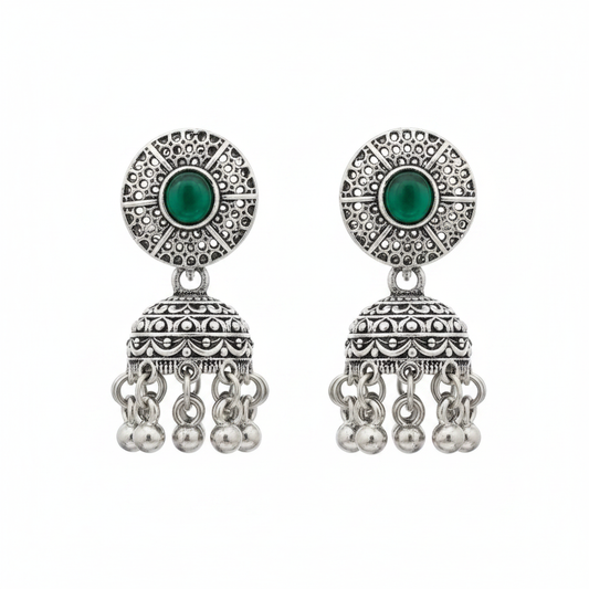 Oxidized Silver Disc Jhumka Earrings