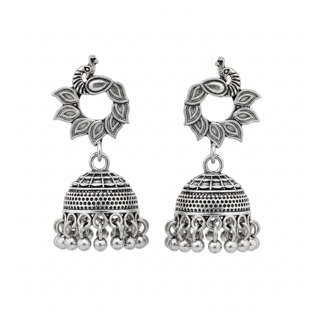 Peacock Lotus Jhumka Earrings