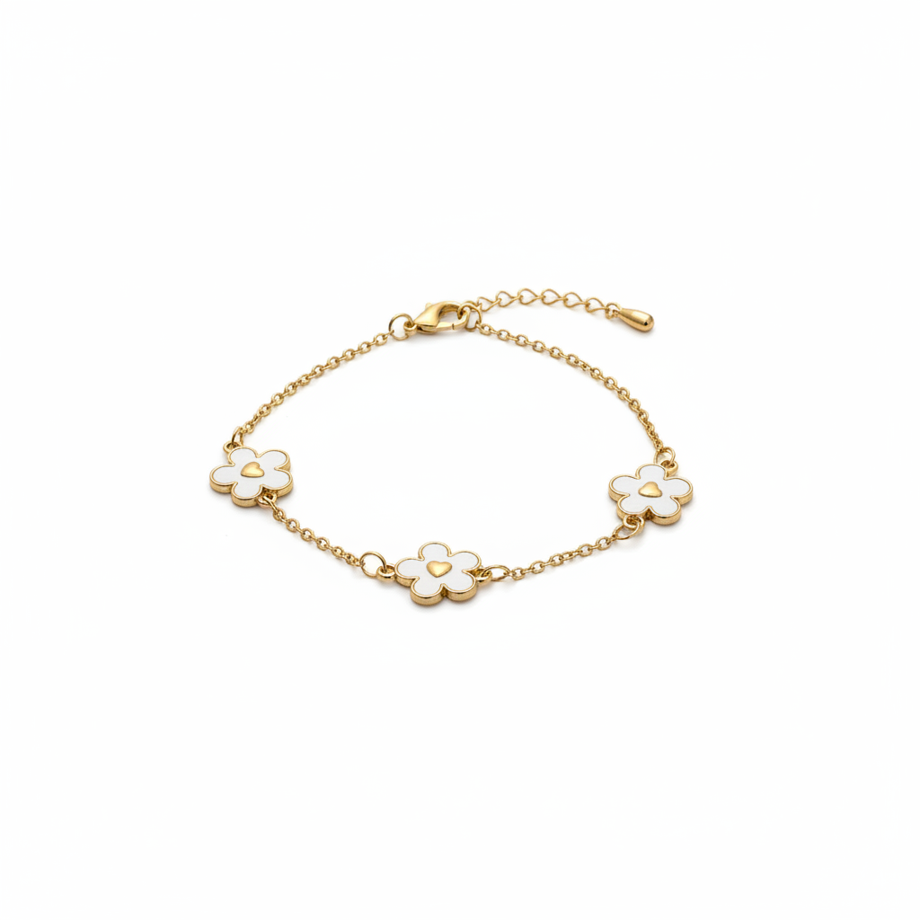 White Enamel Daisy Heart Bracelet